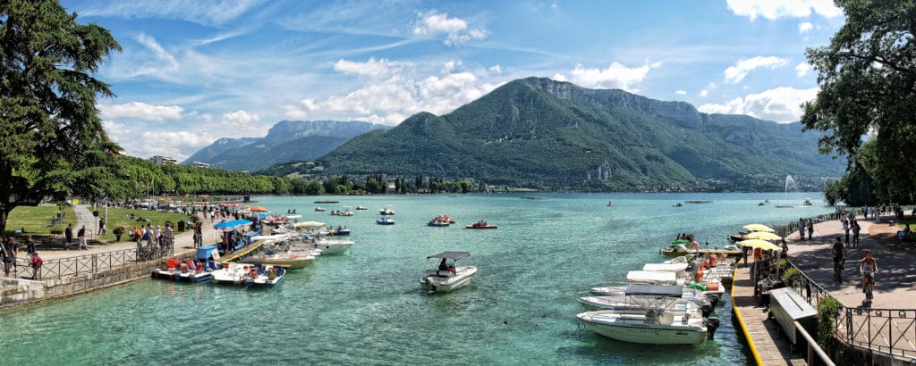Lake Annecy france summer mountain town property 